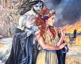 Hades and Persephone - This A3 print inspired by Greek Mythology, shows Persephone realising her fate.