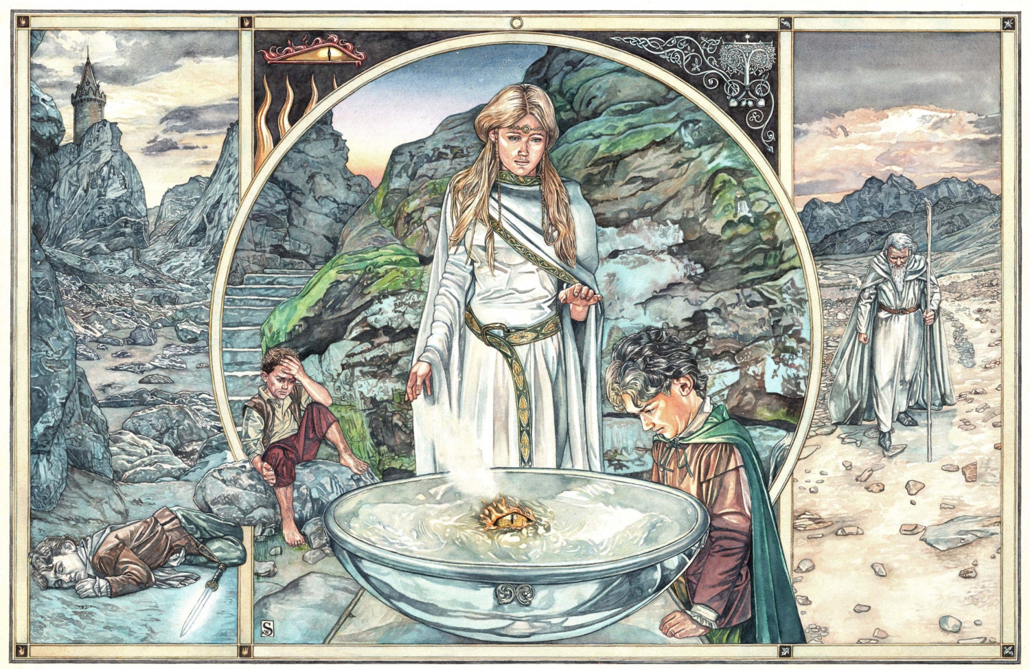 Хоббит иллюстрации Толкиена. Иллюстрации к Властелину колец Толкиена. Зеркало Галадриэль Властелин колец. Tolkien illustrations Властелин колец.