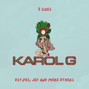Borduurpatroon Karolg | Borduurpatroon geïnspireerd op een Latijns-Amerikaanse zangeres | Borduurpatroon voor de borduurmachine met concertoutfit | Borduurpatroon voor muziekliefhebbers