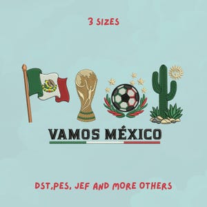 Vamos México Embroidery Design | Mexican Flag Soccer Trophy Cactus Machine Embroidery File | Mexico Soccer Fan Pride Shirt Cinco de Mayo