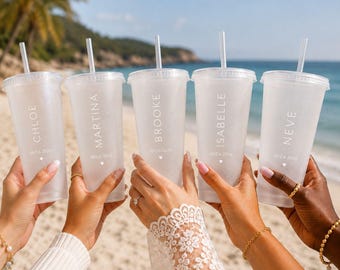 Personalised Name Reusable Cold Cup with Straw, 24oz. Personalised gift, Party Bag, Girls trip, hen do. Buy in bulk.