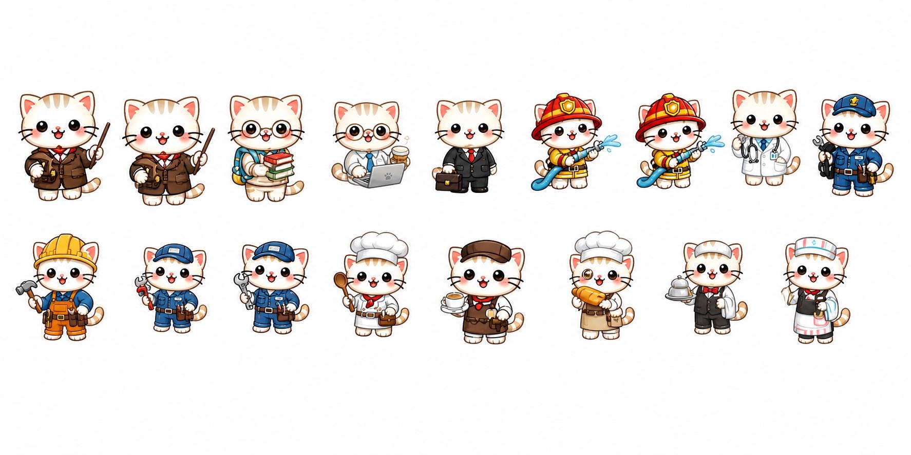 Kawaii Cat Professions Clipart Bundle | Animal Jobs PNG Stickers ...