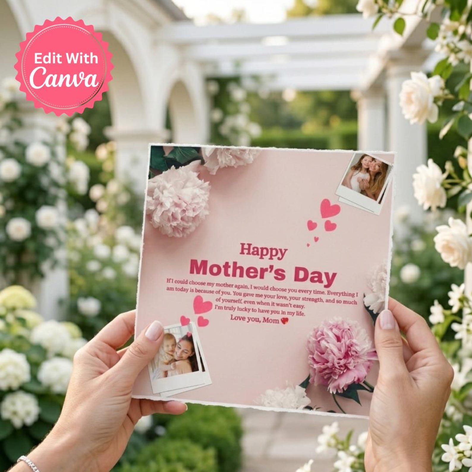 Editable Mother’s Day Card Canva Template, Printable Mom Card, Pink ...