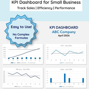 Excel KPI Dashboard for Small Business & Manufacturing | Sales, OTIF, Efficiency Tracker | Performance Metrics Spreadsheet