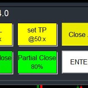 May include: A digital interface labeled "TAQ Magic Keys v4.0" with various function buttons. Buttons include "Clear Entry," "set SL @30:x," "set TP @50:x," "Close All," "AUTO BE + 3 pips," "Partial Close 50%," "Partial Close 80%," and "ENTER."