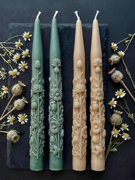 Wildflower Design Silicone Taper Candle Mold | Floral Botanical Candle Molds (USA Made)
