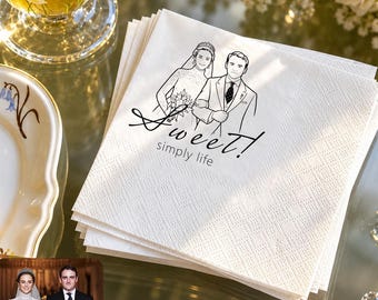 Personalisierte Hochzeitsservietten mit individueller Paarzeichnung, elegante Gastgeschenke für die Hochzeitsfeier, einzigartiges Geschenk für Braut und Bräutigam