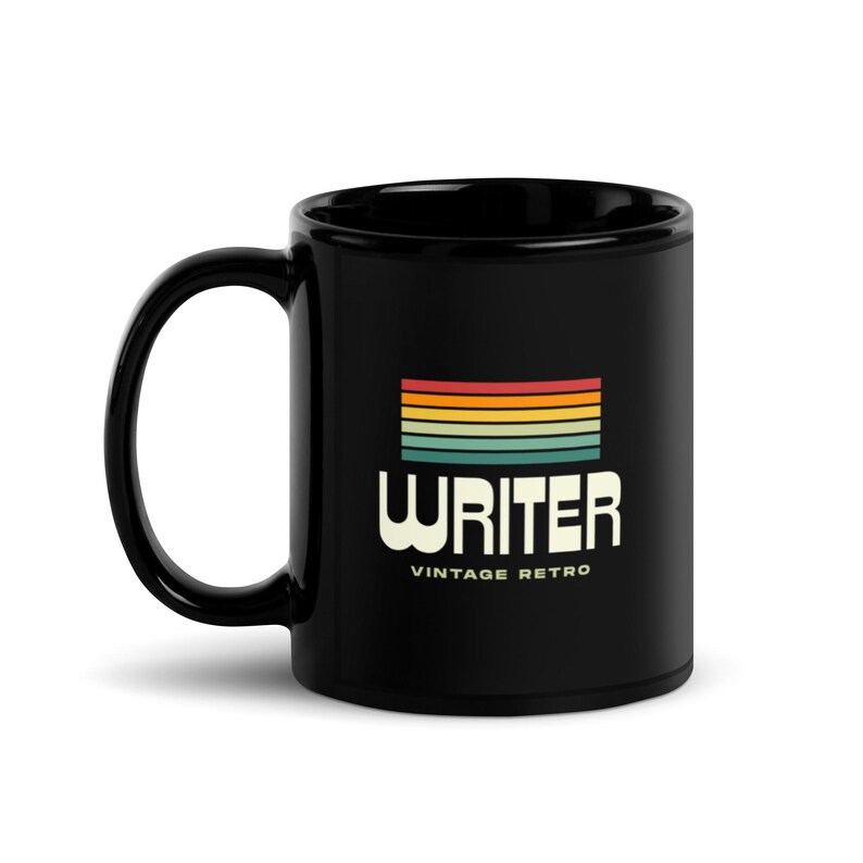 WRITER Vintage Retro Black Glossy Mug | Writer Gift | Filmmaker Coffee Mug | Vintage Retro Stripe | Film Industry | Production 101