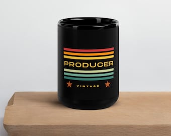 Producer Retro Stripe Black Mug | Film Movie Crew Gift