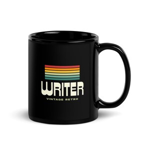 Writer Black Glossy Mug | Retro Stripe Coffee Cup, Filmmaker Gift