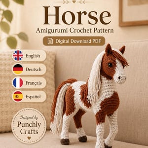 Häkelanleitung für ein Pinto-Pferd (Amigurumi), realistische Anleitung für ein Paint Horse (Digitaler Download)