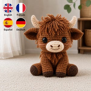 Highland Cow Amigurumi Crochet Pattern – Realistic Sitting Plush Toy (PDF Download)
