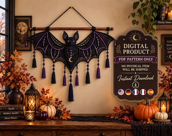 Bat Macrame Pattern PDF, Halloween Bat Decor, Gothic Macrame Wall Hanging, Macrame Halloween & Fall Pattern, Makramee Wandbehang