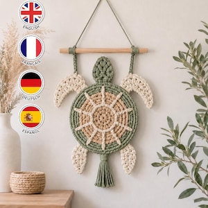 Turtle Wall Hanging Crochet Pattern PDF, Macrame Style Nursery Decor, 20 cm, English Deutsch Français Español Digital Download