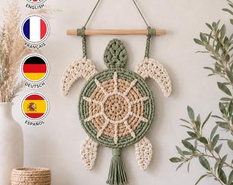 Turtle Wall Hanging Crochet Pattern PDF, Macrame Style Nursery Decor, 20 cm, English Deutsch Français Español Digital Download