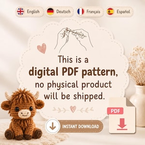 Highland Cow Amigurumi Crochet Pattern – Realistic Sitting Plush Toy (PDF Download)