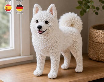 Realistischer Samojede Häkelanleitung, Flauschiger Amigurumi Spitz Welpe Anleitung (PDF Download)