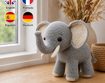 Haakpatroon olifant amigurumi, zelfstudie knuffel baby (digitale download pdf)