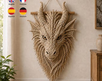 Realistic Macrame Dragon Wall Hanging Pattern, Fantasy Boho Decor Tutorial (Digital Download)