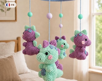 Gehaakt mobiel babypatroon dinosaurus, zelfstudie amigurumi wieg (pdf-download)