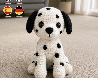 Dalmatiner Welpe Häkelanleitung PDF, Amigurumi Hunde Spielzeug, Geflecktes Plüsch (Digitaler Download)
