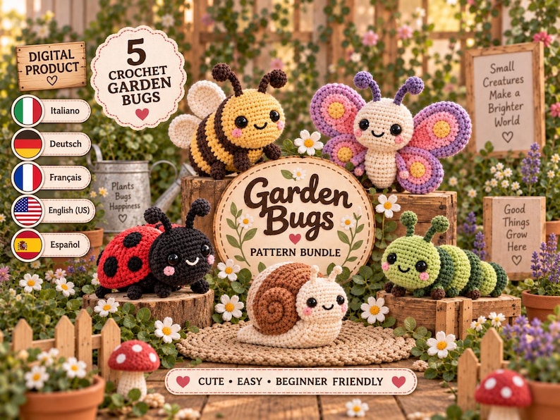 Crochet Insect Pattern Garden Bugs Crochet Pattern Bundle PDF, Amigurumi Insects, 5 Languages ...