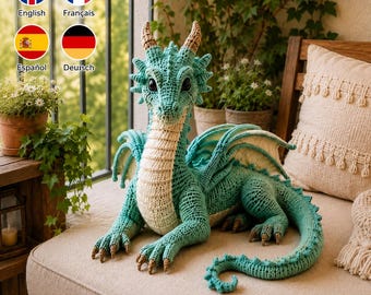 Seafoam Dragon Crochet Pattern PDF, Realistic Amigurumi Fantasy Plush (Digital Download)