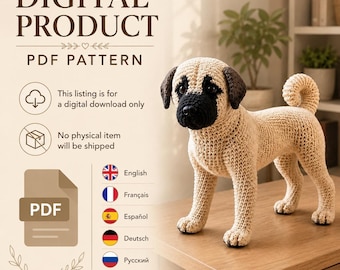 Patrón de amigurumi de perro Kangal en PDF, tutorial para crear un perro guardián realista (descarga digital).