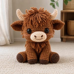 Virkmönster för amigurumi med höglandskon – Realistisk sittande plyschleksak (PDF-nedladdning)
