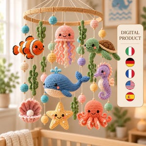 Amigurumi Ocean Baby Mobile Crochet Pattern, Sea Animals Crib Mobile (Digital Download)