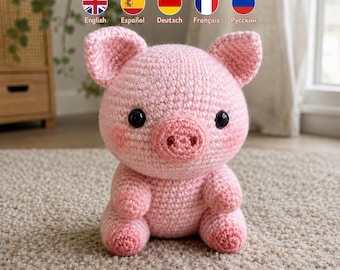 Pink Pig Crochet Pattern PDF, Realistic Amigurumi Toy Tutorial (Digital Download)