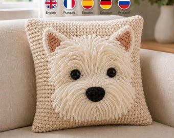 Westie Dog Crochet Pillow Pattern PDF – Amigurumi Animal Cushion (Download PDF)