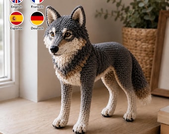 Realistischer Wolf Häkelanleitung PDF, Amigurumi Tier Anleitung (English, Français, Español, Deutsch)