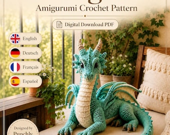 Dragon Crochet Pattern PDF, Realistic Seafoam Dragon Amigurumi, Fantasy Plush Tutorial, 5 Languages