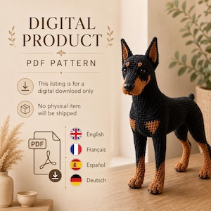 Realistic Doberman Crochet Pattern PDF, Amigurumi Dog Plush Tutorial, English German Spanish French