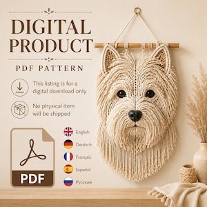 Realistic Westie Terrier Macrame Wall Hanging Pattern PDF (English German French Spanish)