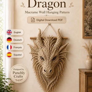 Realistic Macrame Dragon Wall Hanging Pattern, Fantasy Boho Decor Tutorial (Digital Download)