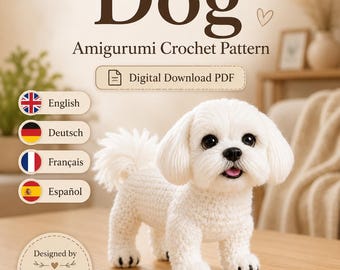 Shih Tzu Crochet Pattern, Amigurumi Dog Pattern PDF, Realistic White Shih Tzu Puppy Plush Tutorial, Dog Lover DIY Gift, Digital Download