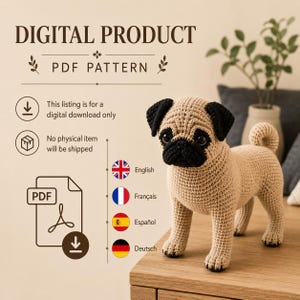 Realistic Pug Crochet Pattern PDF, Amigurumi Pug Dog Tutorial, Cute Puppy Digital Download