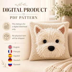 Westie Dog Crochet Pillow Pattern PDF – Amigurumi Animal Cushion (Download PDF)