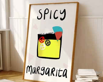 Spicy Marg Cocktail Print | Margarita Lover | Gift for Friend | Bar Cart Poster | Kitchen Wall Art | Dining Room Decor | Tequila and Lime