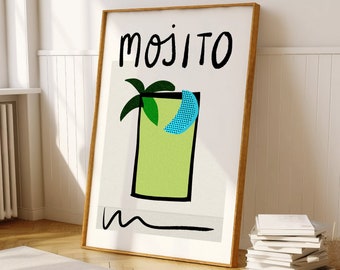 Mojito Cocktail Print | Gift for Friend | Bar Cart Poster | Classic Cocktail Picture | Kitchen Wall Art | Mint Green Dining Room Decor