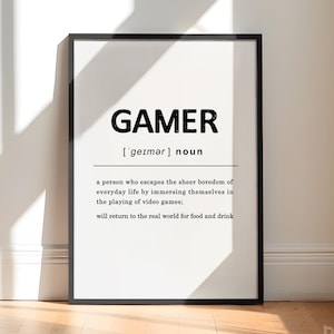 Gamer Definition Print | Gamer Gift | Boys Bedroom Decor | Gaming Wall Art | Geek Gift for Him | Gift for Teenager | Gamer Print | Boys Room