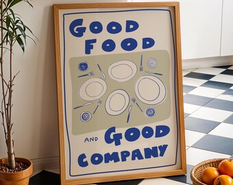 Food Wine Kitchen Art Print | Retro Dining Wall Art Poster | Housewarming Gift Friends | Dinner Party Host | Flat Dorm Houseshare Decor