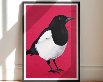 Magpie Print | Two for Joy - Print of Original Magpie Oil Painting | Bird Print | Living Room Picture | Valentine Gift | Gift for Mum