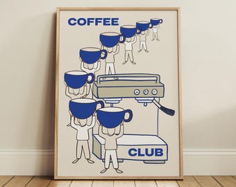 Coffee Club Print | Espresso Kitchen Poster | Coffee Lover Gift | Retro Cafe Decor | But First Coffee | A4 A3 A2 A1