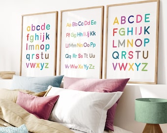 Alphabet Lowercase Nursery Print | Minimalist Boys Girls Room Art | Modern Nursery Poster | ABC Letters Kids Playroom | Colourful Baby Gift