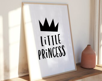 Little Princess Print | Scandi Nursery Print Modern Kids Room Nursery Art | Art for Girls Room Kids Room | Nordic Nursery Art | Monochrome