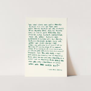 Dead Poets Society Print | Robin Williams Movie Quote Poster | Teacher Gift | What Will Your Verse Be? | Exam Graduation Life Advice Art image 13
