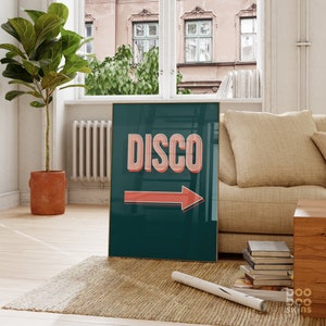 Retro Disco Print | Pink Disco Poster | Disco Arrow Picture | This Way To The Disco Art Print | Housewarming Gift for Friend | Green Pink